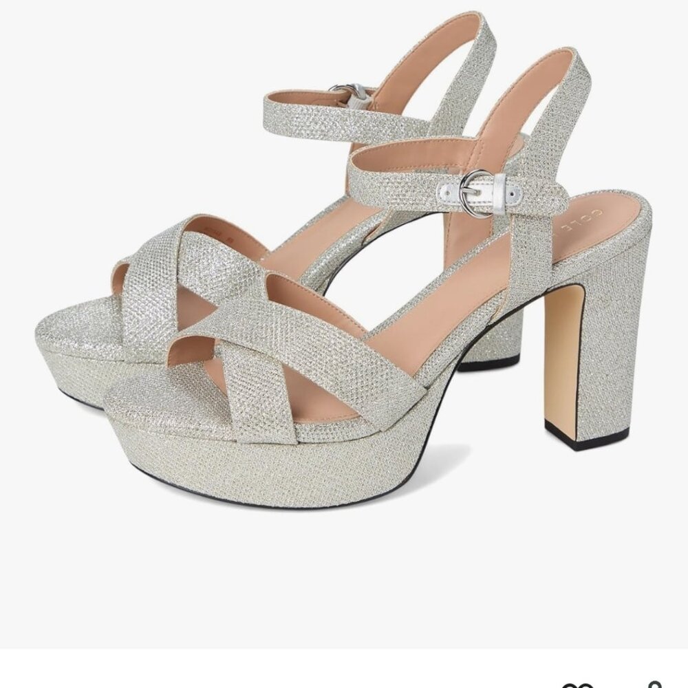 Cole Haan Women's Riannon Platform Sandal silver glitter mesh